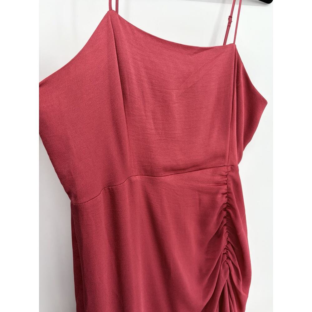 Express XL NWT Ruched Asym Dress Berry Pink Satin Cowl Neck Midi Slip - Picture 4 of 9